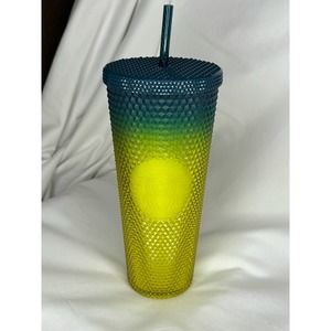 Starbucks Fall 2023 Teal/Yellow Ombre Studded Tumbler Cold Cup 24 oz Venti New